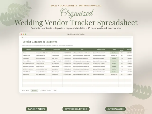 Wedding Vendor Tracker preview